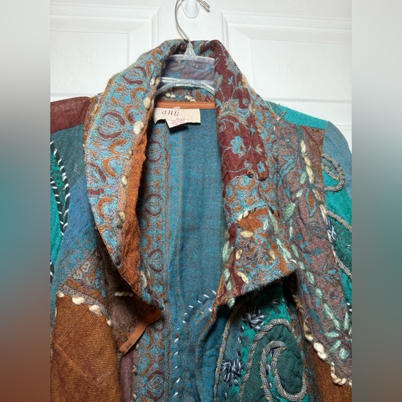 Anu By Natural Vintage Embroidered Boho Patchwork Jacket SMALL Fringe Wool Art - Picture 4 of 14